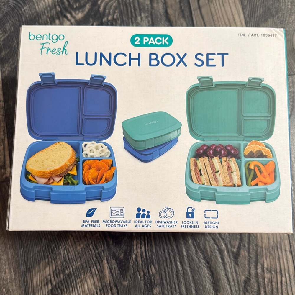 Bentgo fresh 2 pack lunch box set blue green new